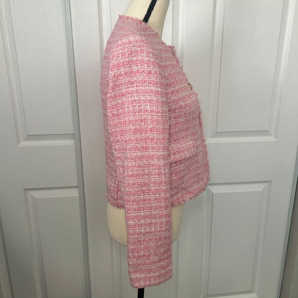 Anthropologie Maeve Pink Tweed Jacket Blazer Size 2 Y2K Preppy Office Pearls‎ - Picture 3 of 10